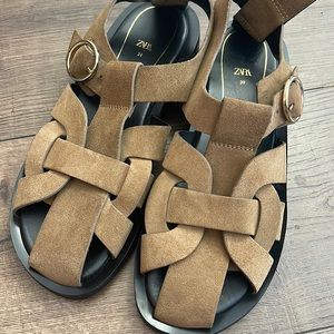 Zara suede leather sandals buckle